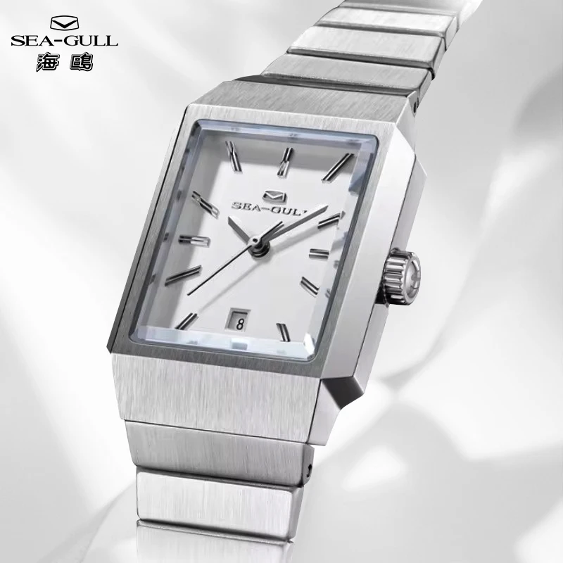Seagull Women's Mechanical Watch ST4200 Movement Automatic Winding Silver Fashion Watch Square 316L Stainless Steel Watch 6169L