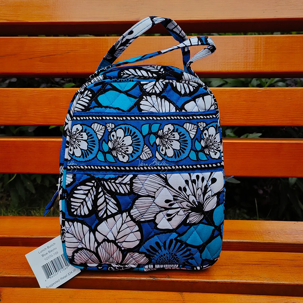 New color pure cotton environmentally friendly floral lining waterproof student lunch bag insulation bag lightweight handbag