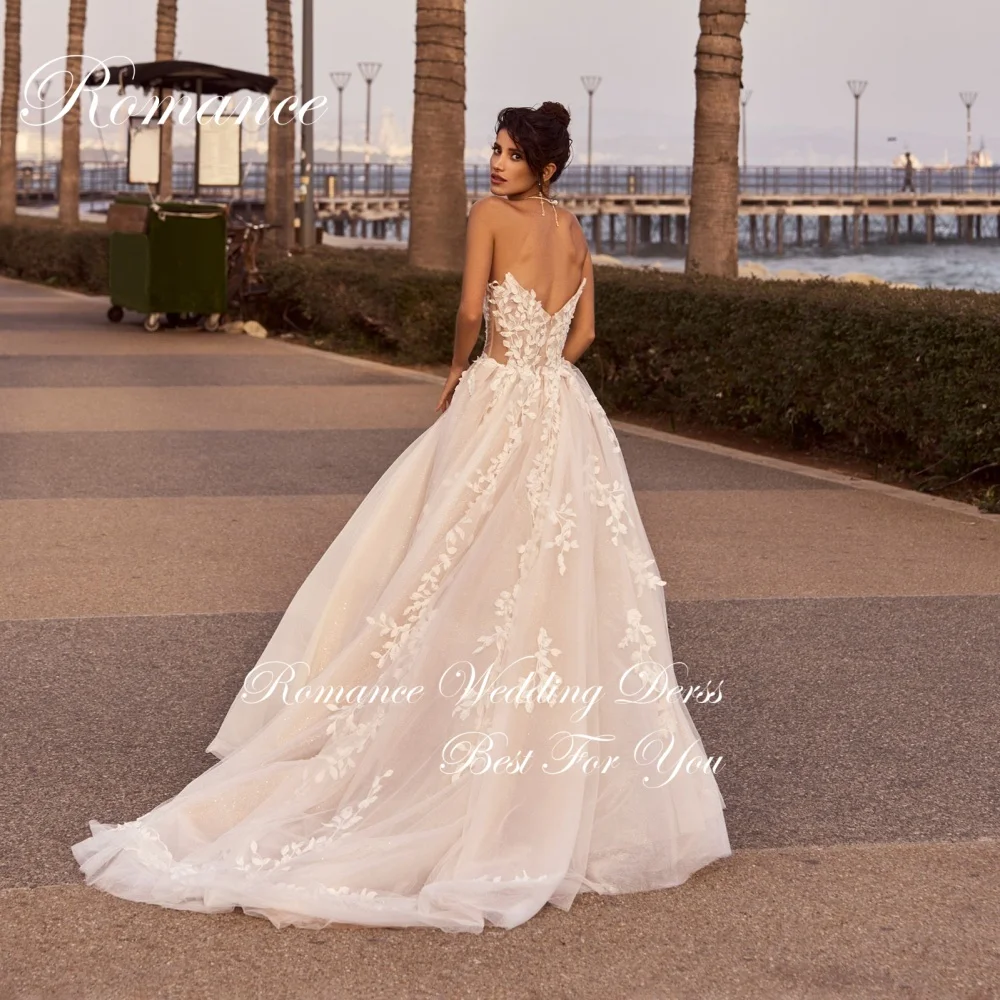 Modern A-Line Wedding Dresses 2026 Appliques Lace V-Neck High Side Slit Sleeveless Backless Pleat Vestidos De Novia Customized
