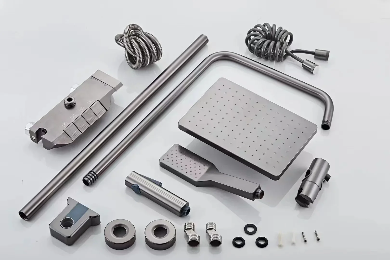 Space Aluminum Shower System Bathroom Shower Set Piano Button Switch Shower Set Bathroom Faucets Shower Head Douche