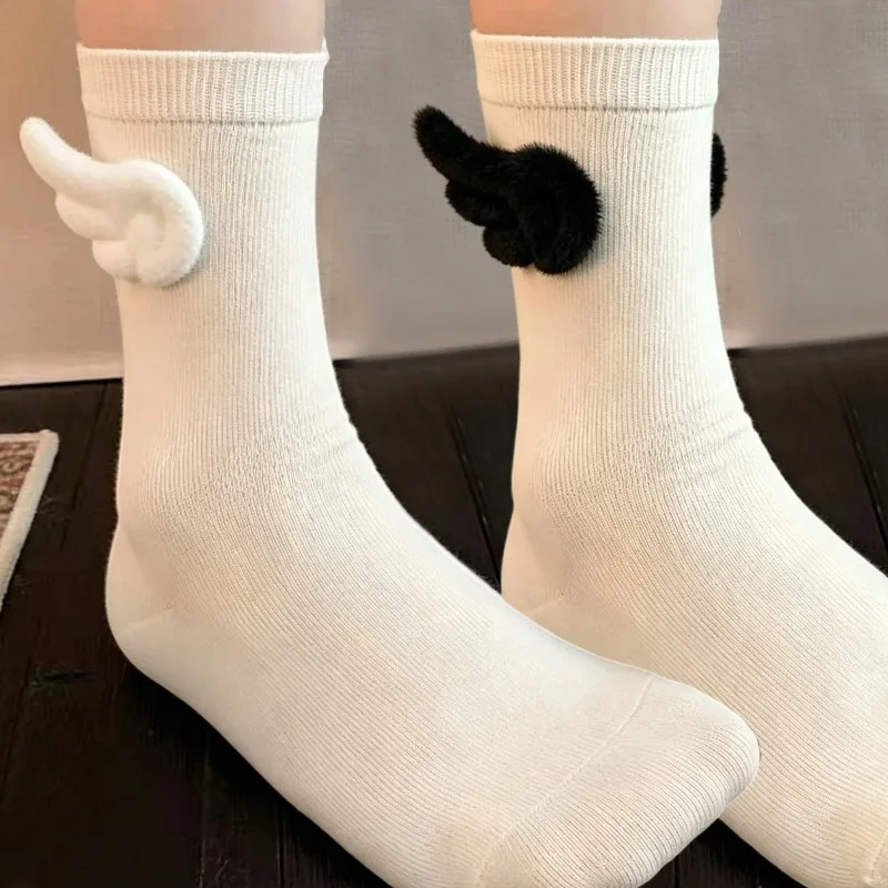 1/5Pairs Korean Angel Wings Socks Women Three-Dimensional Wing Mid Tube Stockings Lolita Comfortable All Season Casual Socks