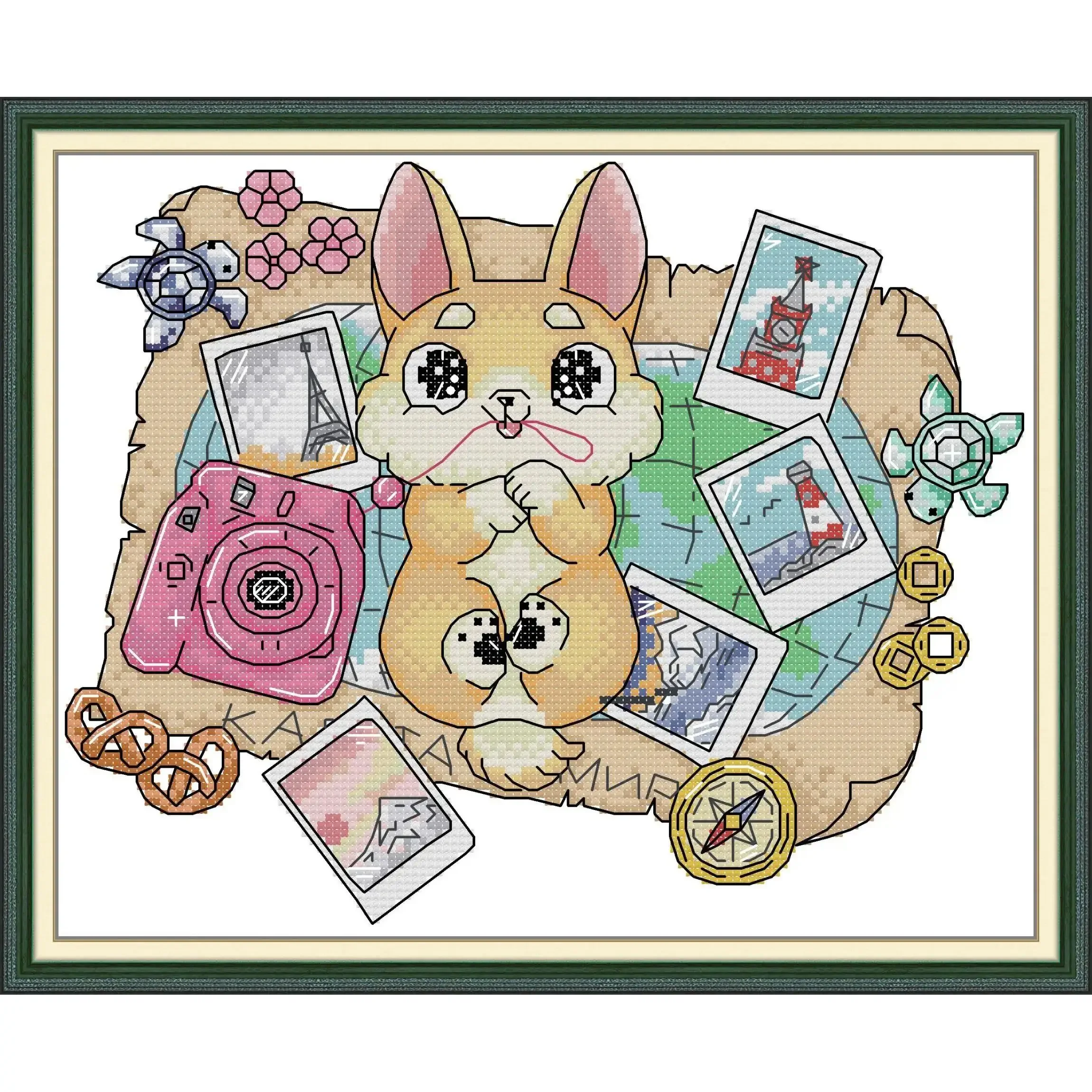 Joy Sunday-News Printedd Cross Stitch Kit,, DIY Easy Pattern, Aida 14, 11CT Stamped Fabric, Embroidery Set, Traveling Puppy