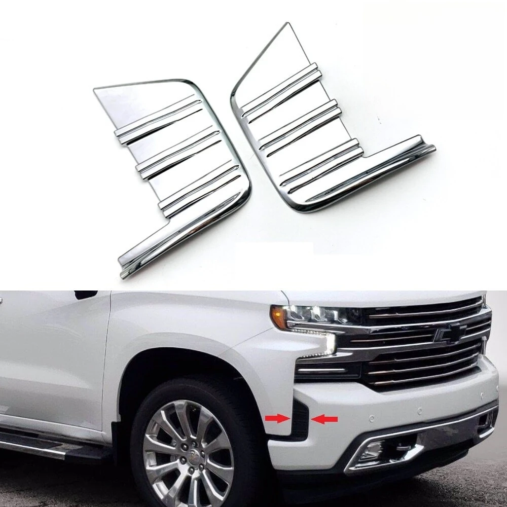 

Chrome Front Bumper Side Vent Cover Trim Bezel Compatible for Chevy Silverado 1500 2019 - 2021 - Exterior Decorative Molding