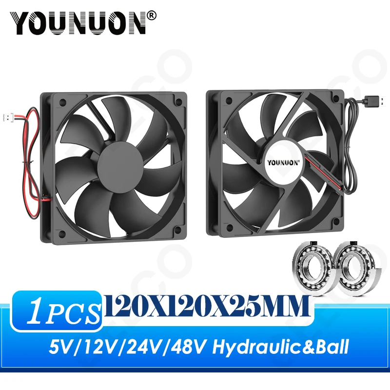 Bola dupla 120x120x25mm ventilador de refrigeração dc 5v 12v 24v 48v 12cm 120mm ventilador cooler 12025 caso do computador ventilador btc servidor pc ventilador de refrigeração