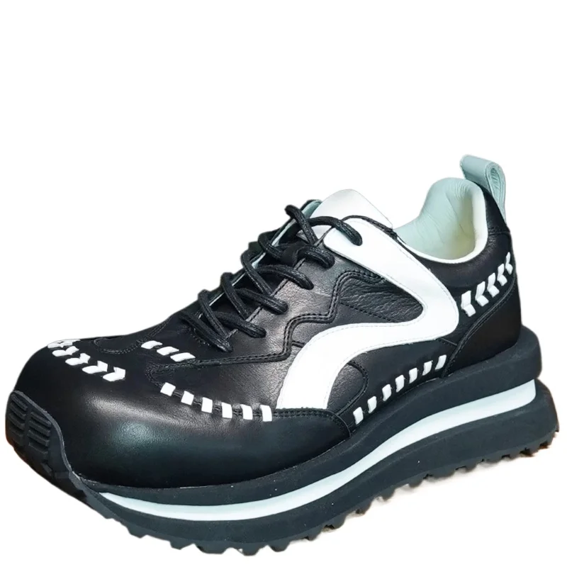 

Genuine Leather Male Comfortable Casual Sports Shoes for Men's British Style Retro Fashion Thick Bottom Height Increasing Shoes