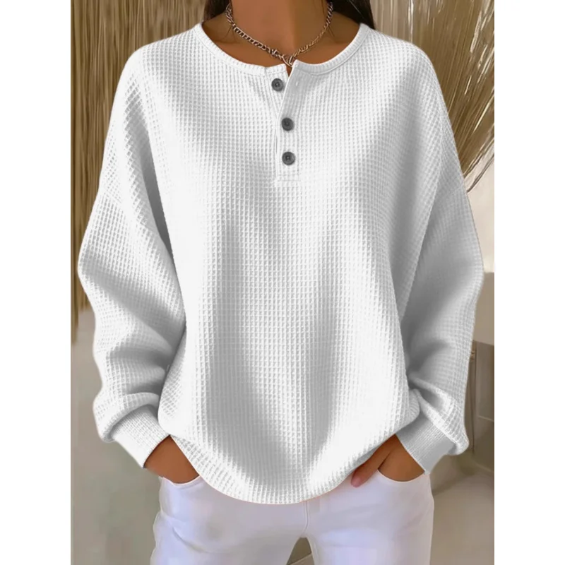 

Winter and Autumn Women's Solid Color, Round Neck, Loose, Pullover Sweatshirt, Long Sleeves
