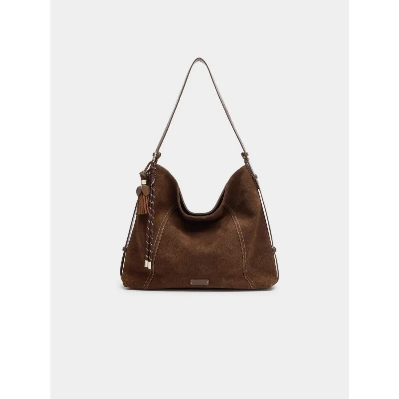 

Женская замшевая большая сумка Wandering Mocha, новая большая вместительная сумка через плечо на одно плечо, изысканная простая повседневная модная универсальная сумка