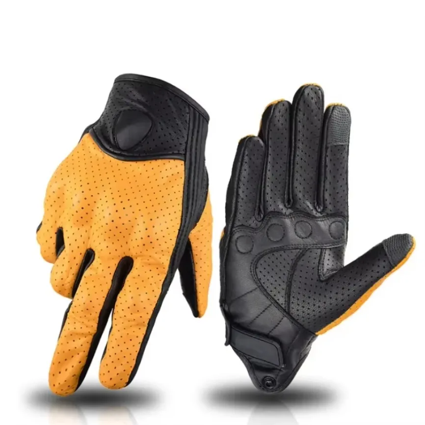 Retro Biker Cycling Motorcyclist Protection Summer Motorcycle Gloves Leather Yellow Motocross Glove Men Women 1 pair