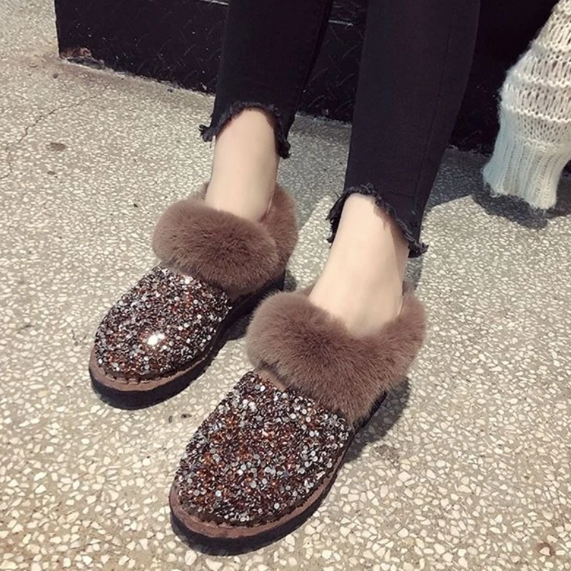 

С застежкой-молнией, нескользящие зимние ботинки с пайетками для женщин, мягкие Y2k шикарные и элегантные зимние ботинки 2025 года, новинка, популярные женские ботинки