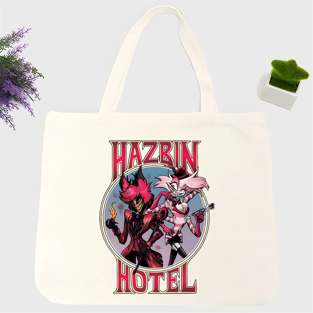 Hazbin Hotels Comedy Angel Dust Canvas Shoulder Bag Customize Handbag Ladies Casual Tote Large Capacity Reusable Shopping Bag