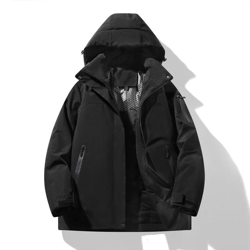 

Outdoor Windproof Men Hiking Jackets Thicken Warm Camping Outerwear for Men Winter Hooded Zipper Coats Solid Color Waterproof