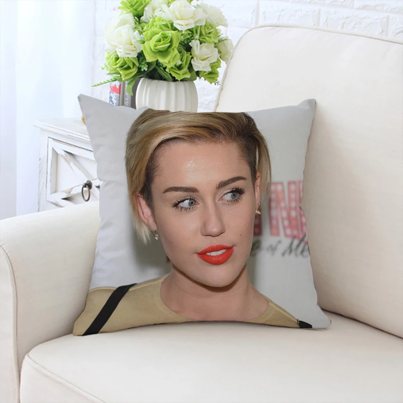 

40x40 pillowcase M-Miley Cyrus double-sided printed velvet sofa cushion cover headboard backrest office chair backrest fan gift