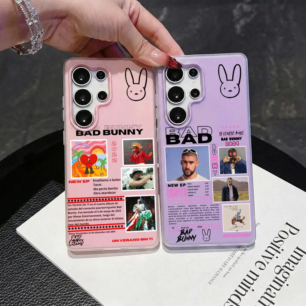 B-Bad Bunny Art Album Phone Case 2-in-1 Detachable Clear Case for Samsung S26-S22 Multi-Color Card Holder Soft TPU