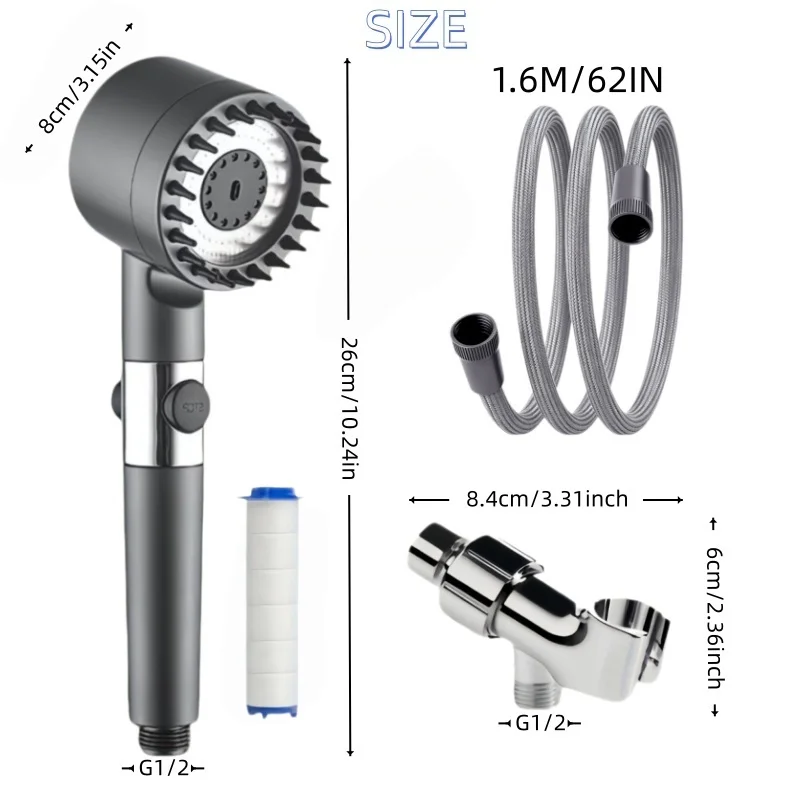 3 Colors Black/Gray/Black Purple Medium Shower Built-in Filter 3 Modes One Key Stop 62in Braided Hose Shower Bracket Shower Only view 2