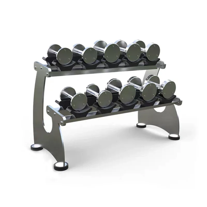 2026 Commercial Fitness Equipment 2-Tier Chrome Steel Dumbbell Rack with Storage for Indoor Use