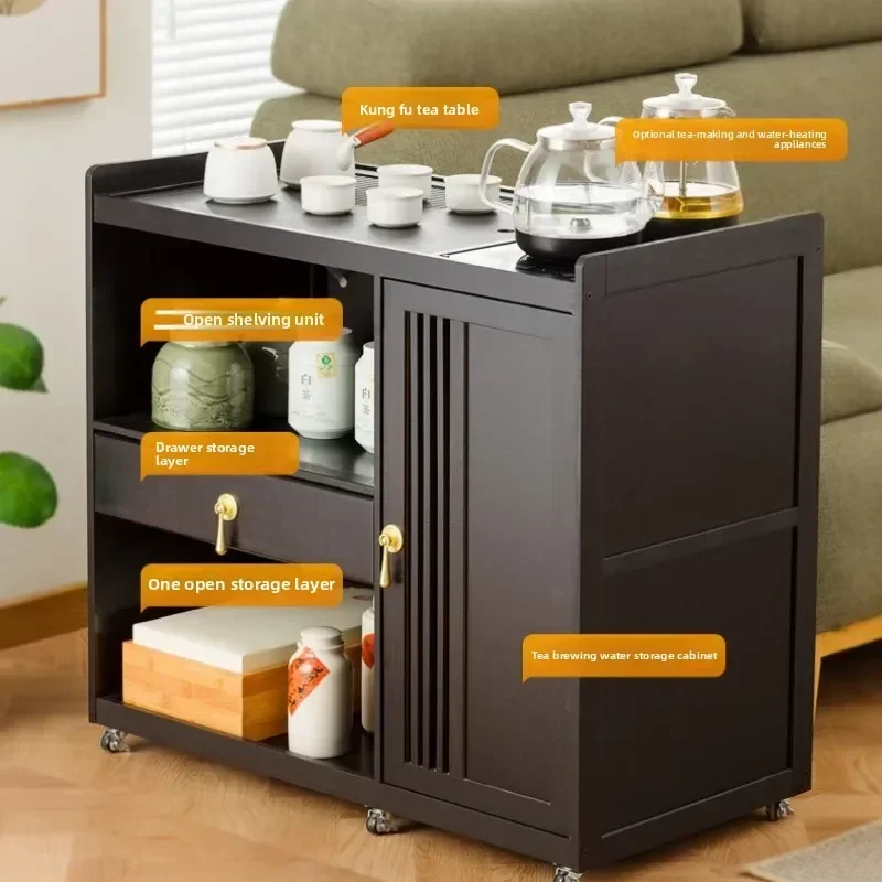 tea table Small tea table Kettle integrated household tea cabinet Tea cart balcony Solid wood coffee table Brewing tea table