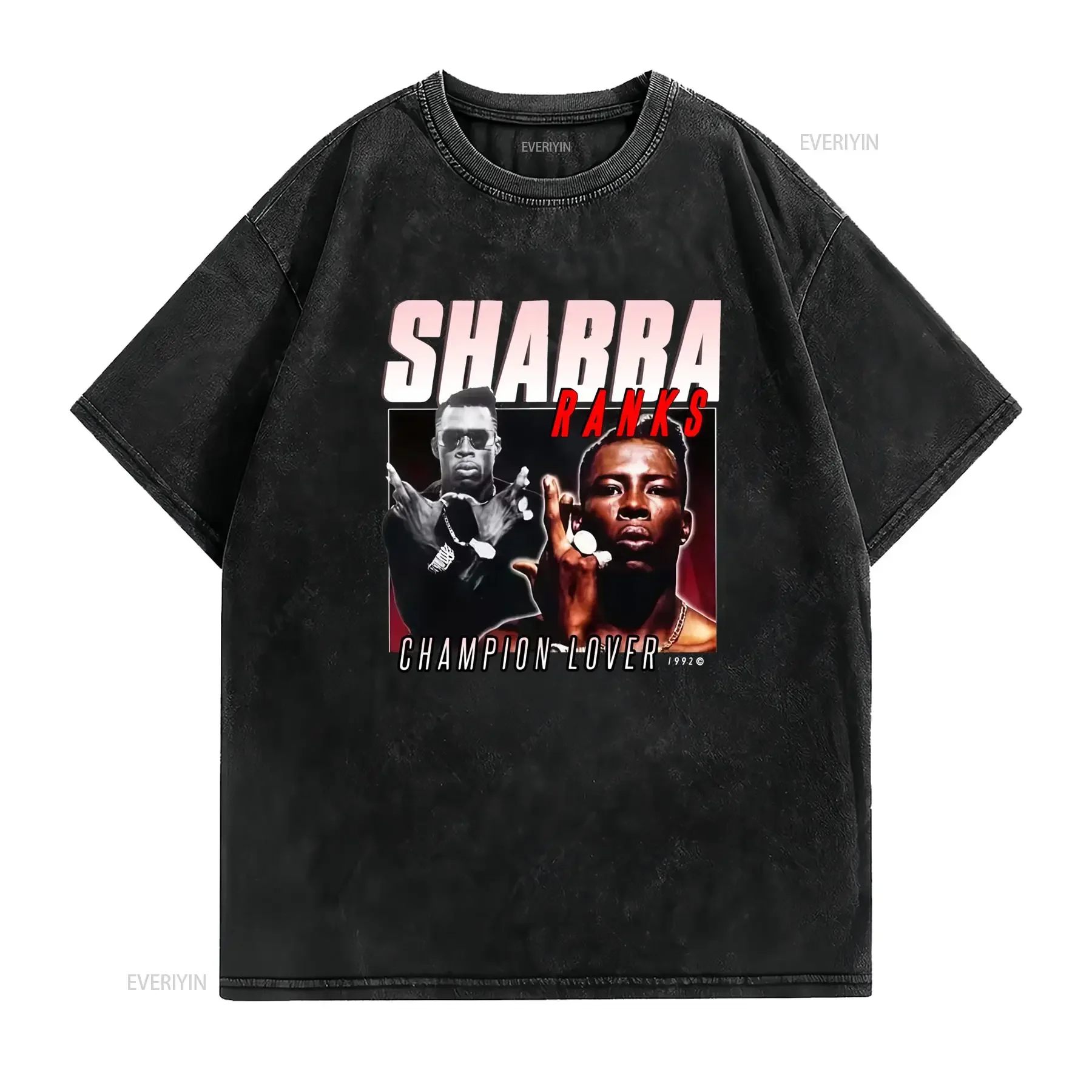 Men's Shabba Ranks Dancehall Jamaica Reggae T Shirt Black with Red White Print Iconic One in Million Chance Inna Heavy Songs