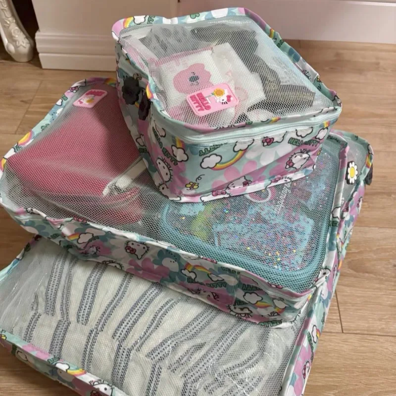 3pcs Kawaii Cartoon Print Hello Kitty Travel Business Trip Suitcase Storage Bag Clothes Shoes Package Holder Storage Device Gift - Image 4