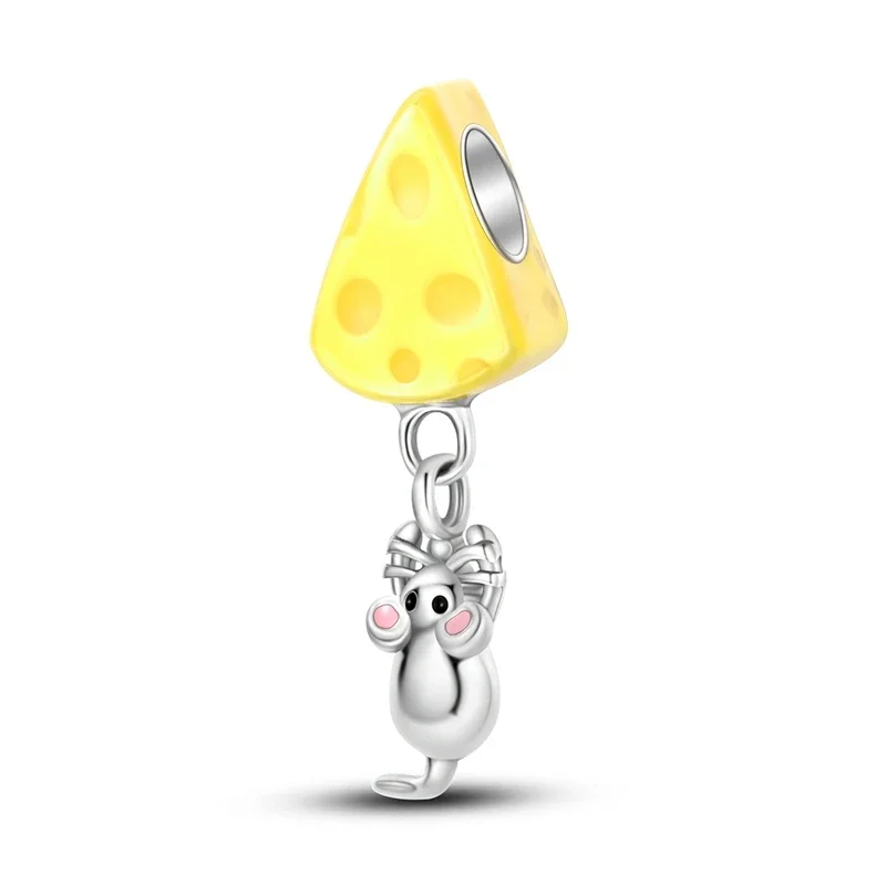 

Exquisite 925 Sterling Silver Mouse Eating Yellow Cheese Charm Fit Pandora Bracelet Women's Daily Cute Jewelry Accessories