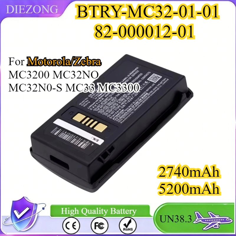 

Аккумулятор для сканера штрих-кодов 5200 мАч/2740 мАч BTRY-MC32-01-01 82-000012-01 для Motorola/Zebra MC3200 MC32N0 MC32N0-S MC33 MC3300