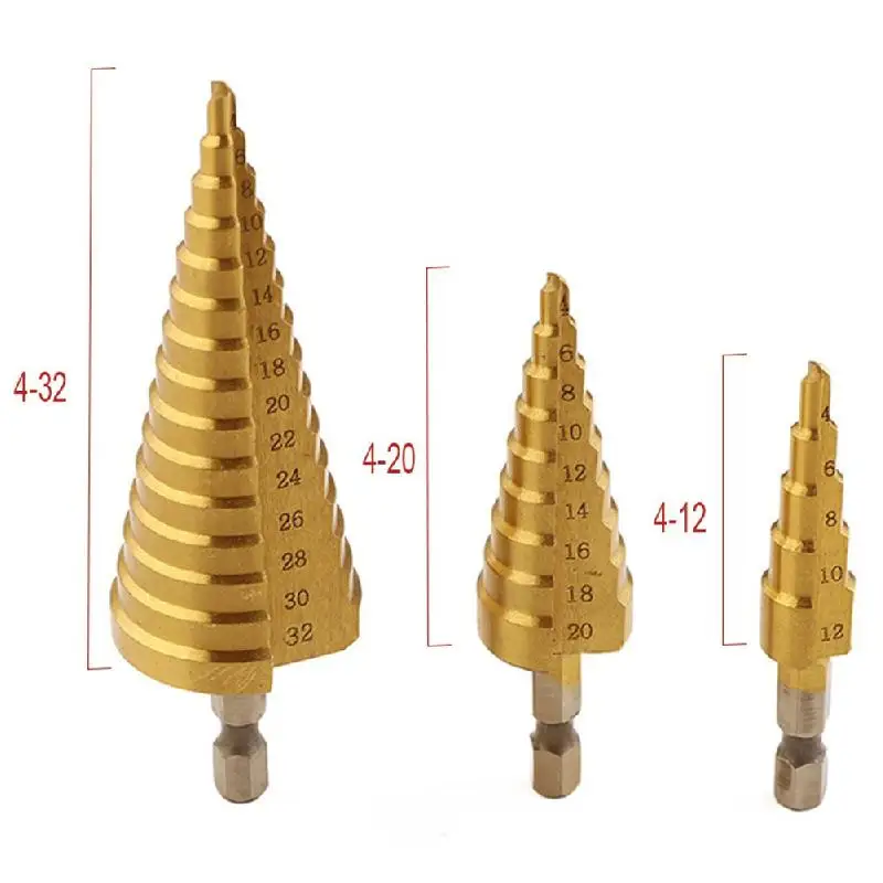 

4-12/20/32mm HSS Titanium Coated Step Drill Bit Drilling Power Tools Metal High Speed Steel Wood Hole Cutter Step Cone Drill