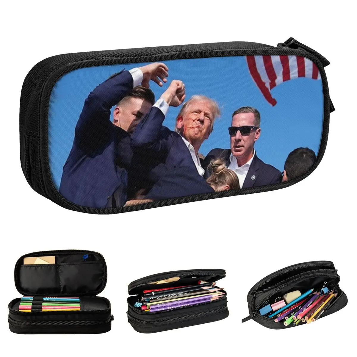 Trump Shot Fight 2024 Pencil Cases Cute Still Standing Trump Pen Bag Student Large Storage Students School Zipper Pencilcases