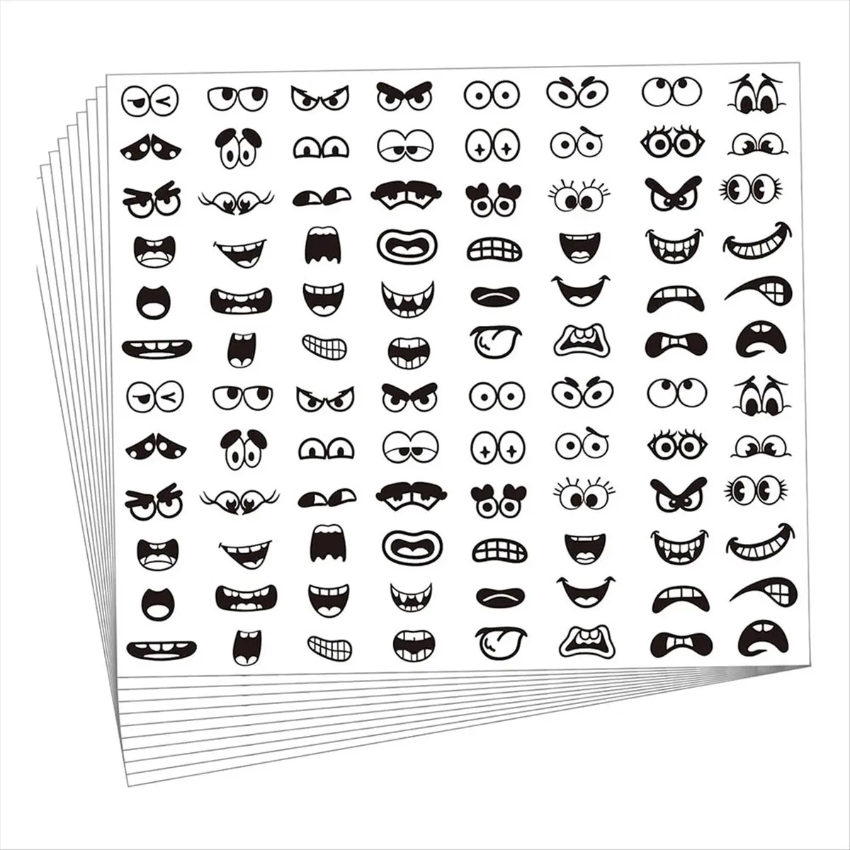SSR 960Pcs Black Eye Mouth Stickers, 48 Designs Cartoon Face Expression Stickers for Cup Scrapbook Art Craft DIY Decoration