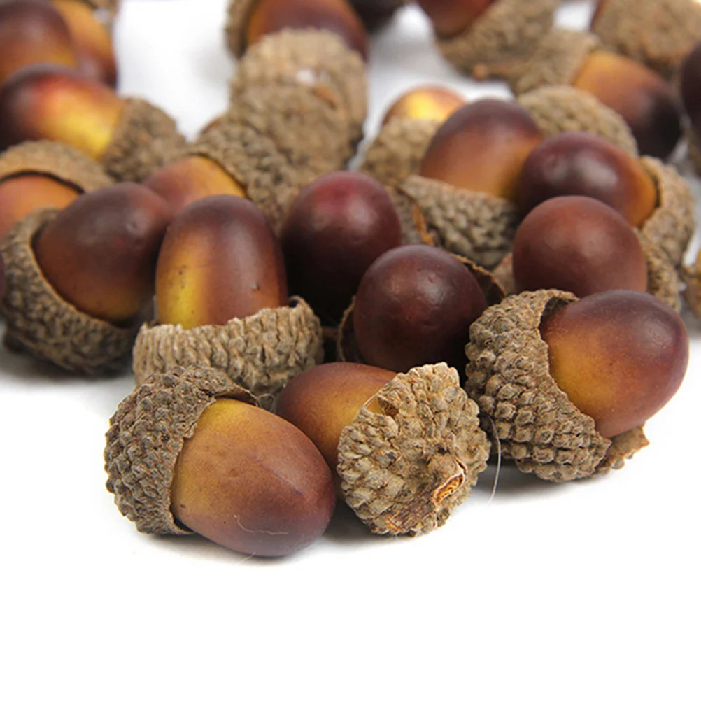 

100pcs Simulated Acorn Decorative Props Realistic Artificial Nuts For Autumn Tabletop Centerpiece Jar Filler Party Festival Home