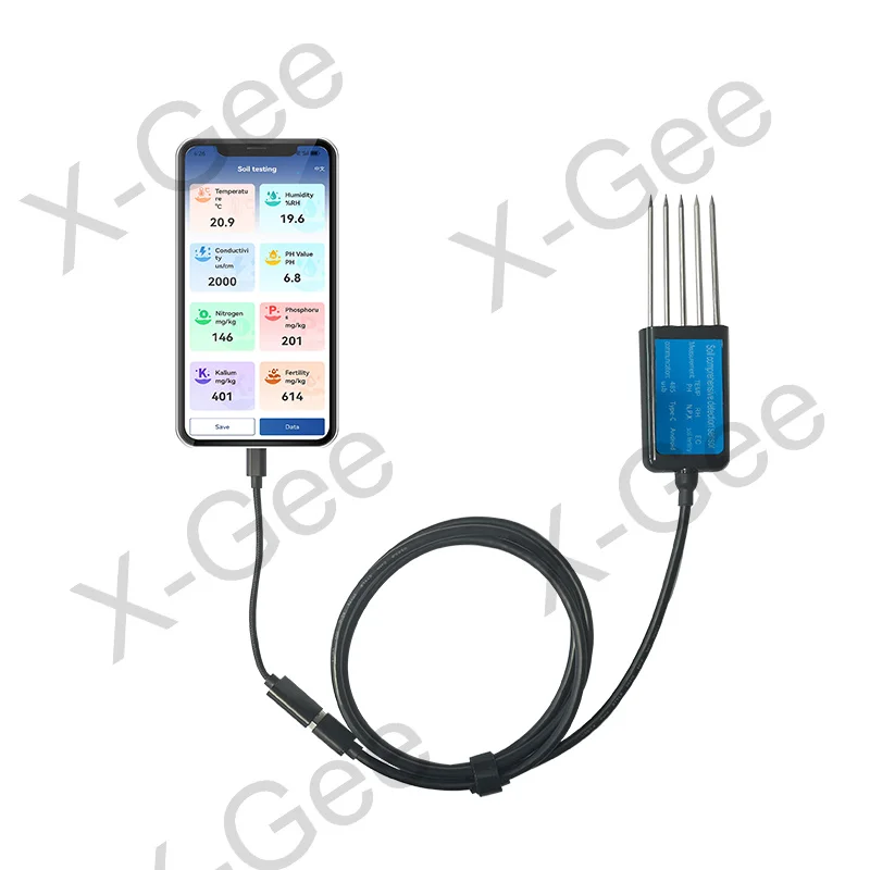 X-Gee Factory portable USB type soil 8in1 sensor with free android app cheapest soil 7in1 comprehensive sensor with type-c port