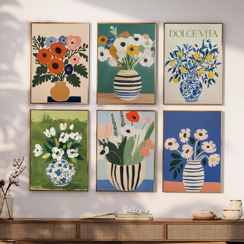 Blumen in einer Vase, Kunstposter, Wildblumen-Leinwandgemälde, Druck, moderne Küche, minimalistisch, bunt, Wanddekoration für Zuhause, Zimmerdekoration