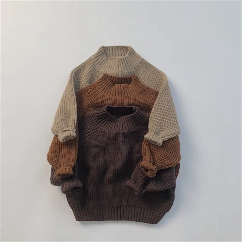 

Winter New Children Long Sleeve Knit Sweater Baby Thick Warm Sweater Kids Girls Knitted Pullover Vintage Tops Children Clothes