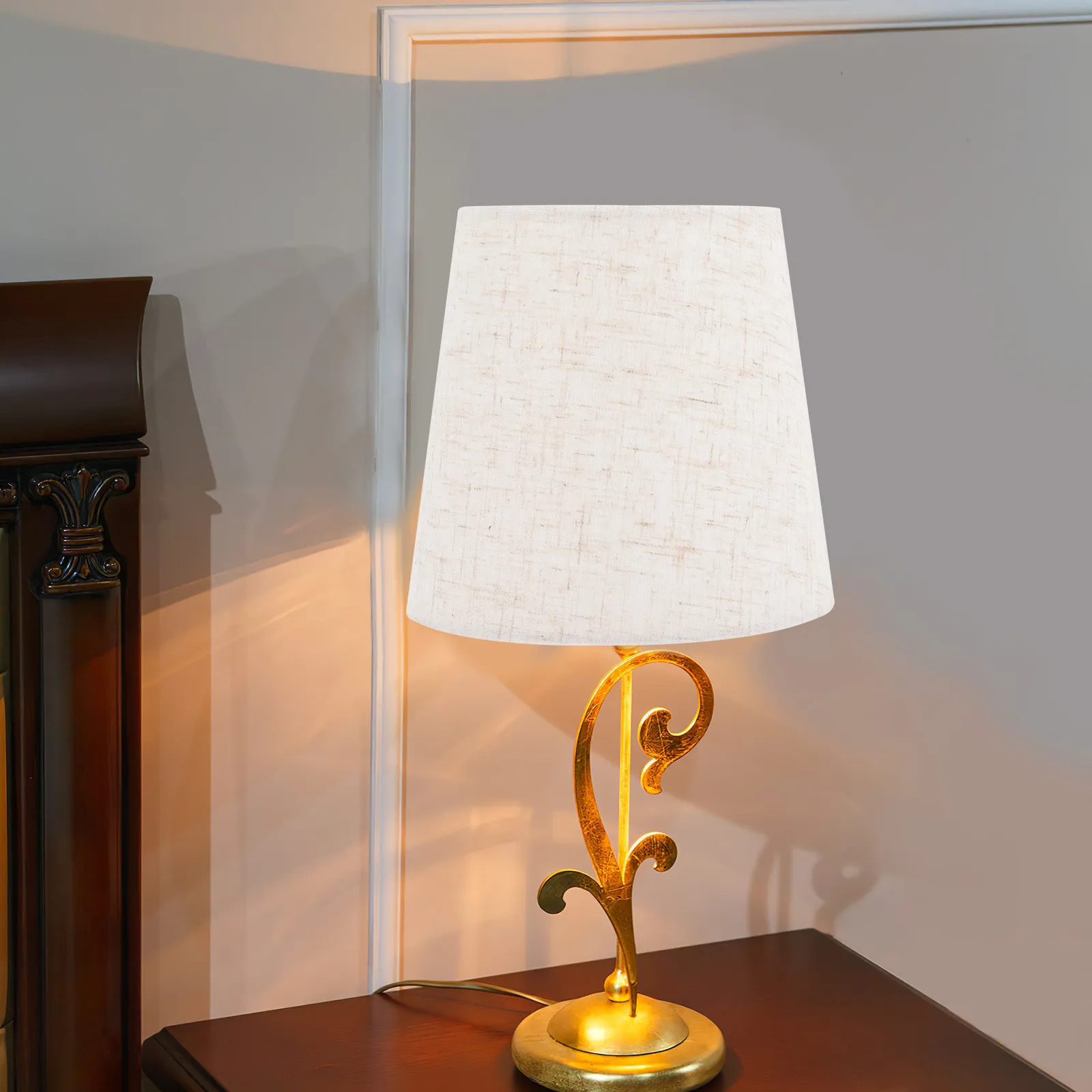 

Fabric Cloth Lampshade E14 Table Lamp Shade Decorative Light Cover for Bedroom Living Room Soft Light Drum Shade