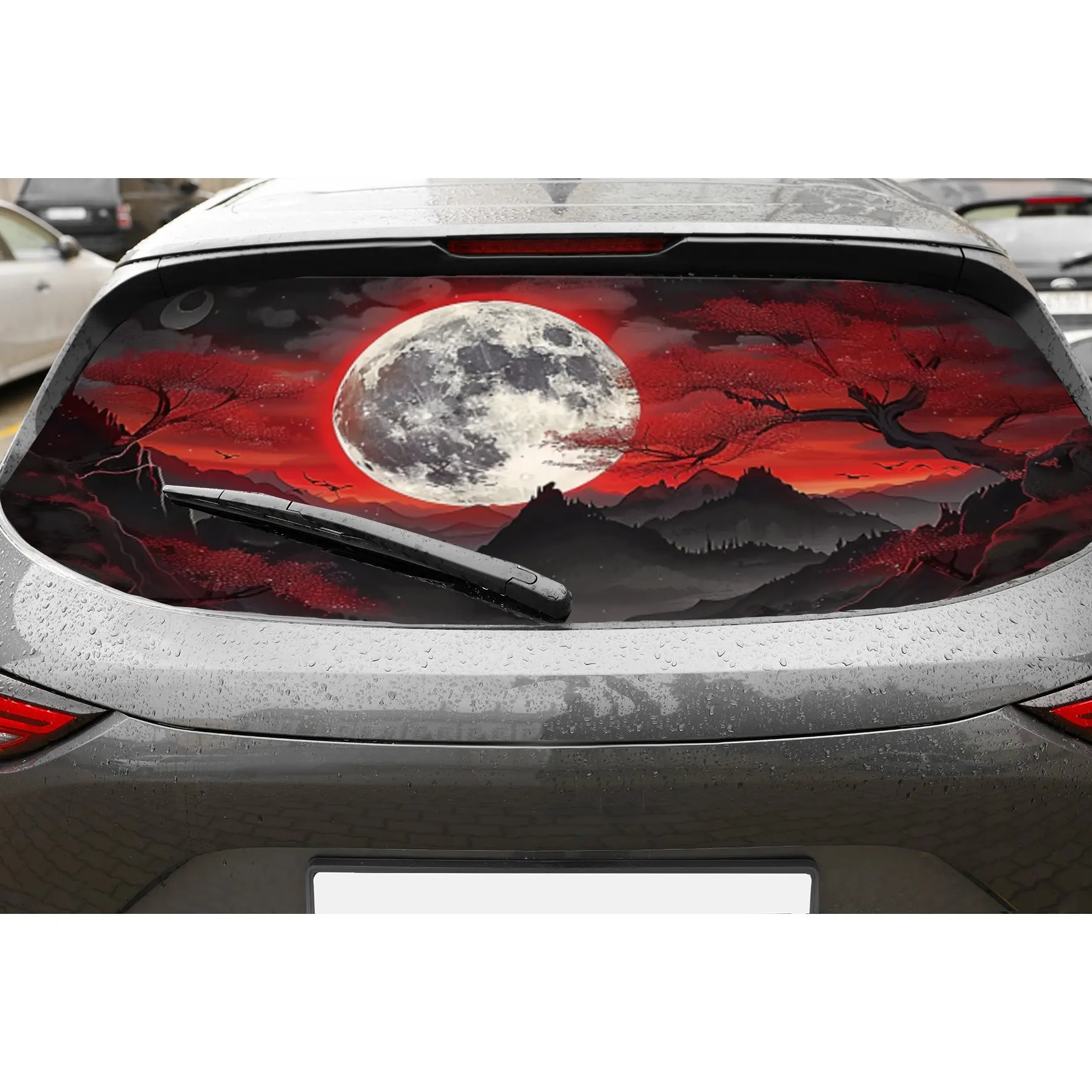 

Red maple tree in the moonlight PVC material self-adhesive waterproof car rear window sticker, easy to paste without falling off