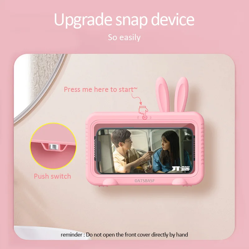 Eary Bathroom Waterproof Phone Case Wall Mounted Storage Box Cute Bunny Phone Holder Touch Screen Full Covered 360 Rotable Case