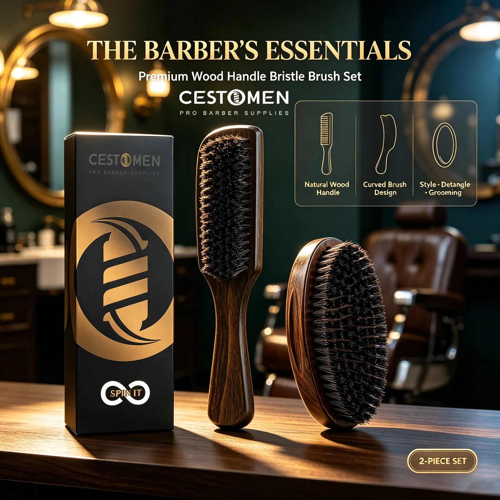 1/2pcs Boar Bristle Beard Shaving Brush For Men Curved Wood Handle Barber Styling Brush Facial Cleaning Beard Grooming Tools