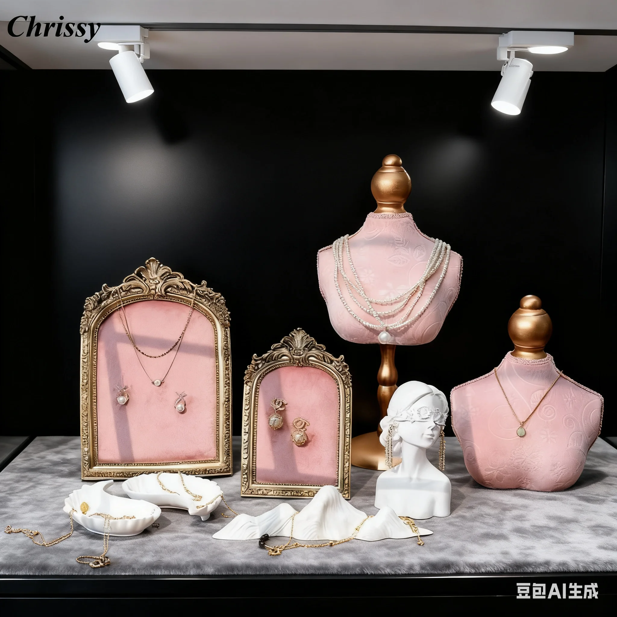 

Розовая подставка для ювелирных изделий принцессы, элегантный держатель для ожерелья для прямой трансляции и рынка, бутик-декор окон