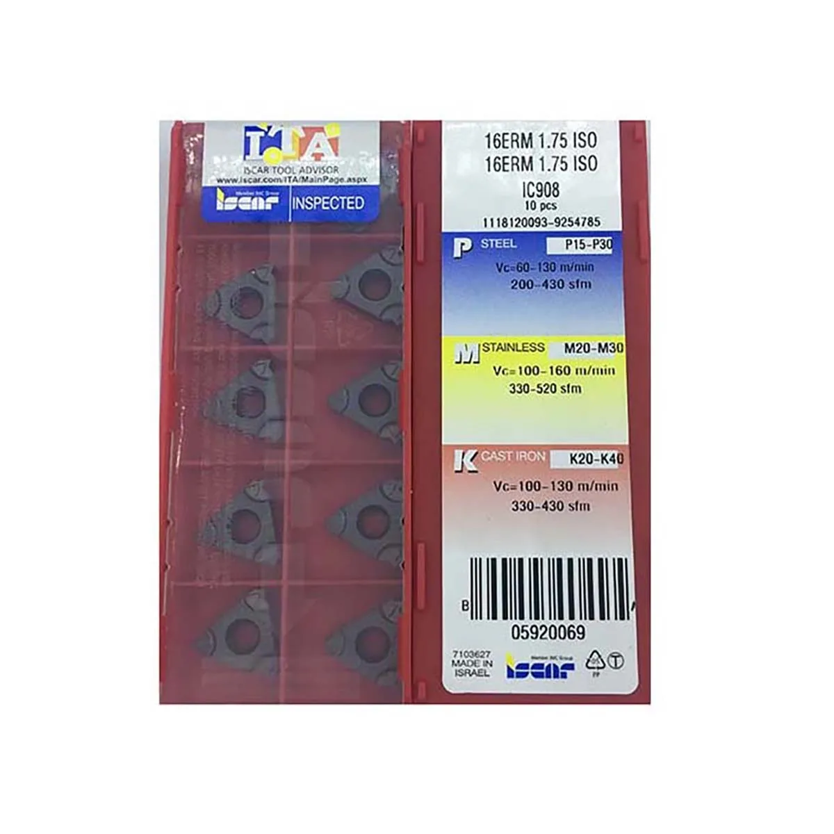 イスカルオリジナル 16ERM 1.50 2.00 3.00 1.75 1.25 ISO IC908 ねじ切り旋削超硬インサートブレード Theading インサート