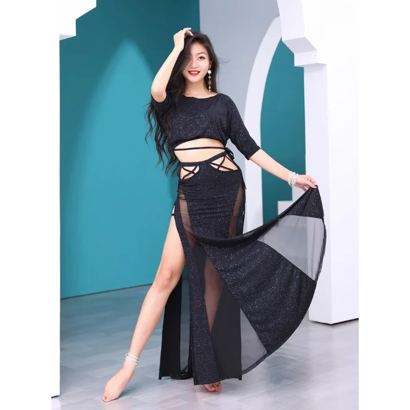 カスタマイズされたベリーダンス衣装セット服女性のハイウエスト練習ドレスオリエンタルダンス服初心者トップスカート-2-個