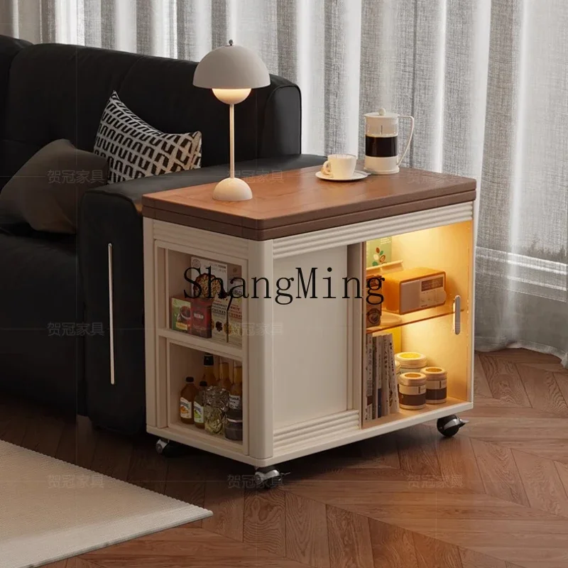 

CL Wind Movable Folding Sofa Side Cabinet Living Room Solid Wood Multifunctional Cart