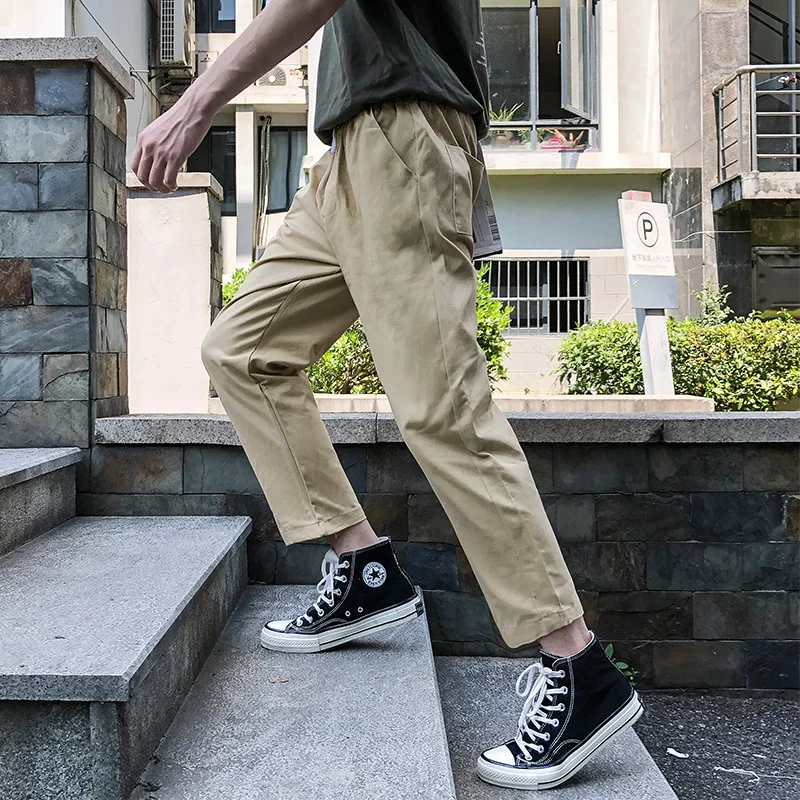 

Men's Straight Leg Pure Color Wide Leg Harlan Casual Pants Versatile Loose Fit Trendy Brand BF Style Nine Point Loose Leg