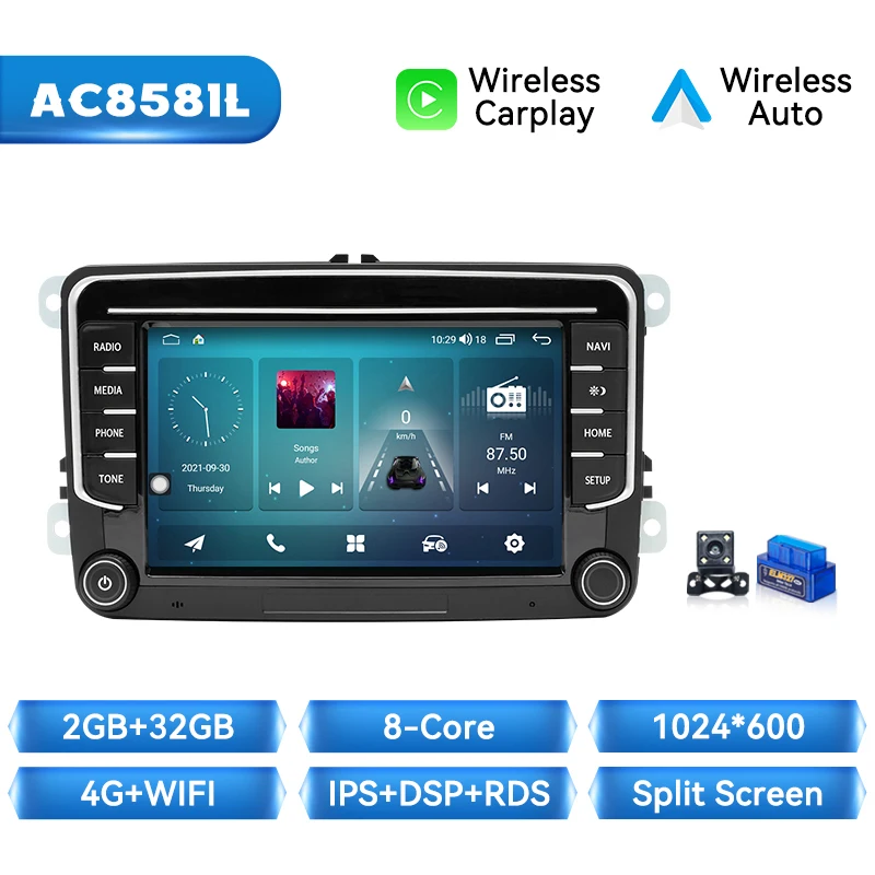 Draadloze Carplay Autoradio Speler Voor VW/Volkswagen/Golf/Passat/b7/b6/Skoda/Seat/Octavia/Polo/Tiguan Android 14 GPS 4G Wifi DSP