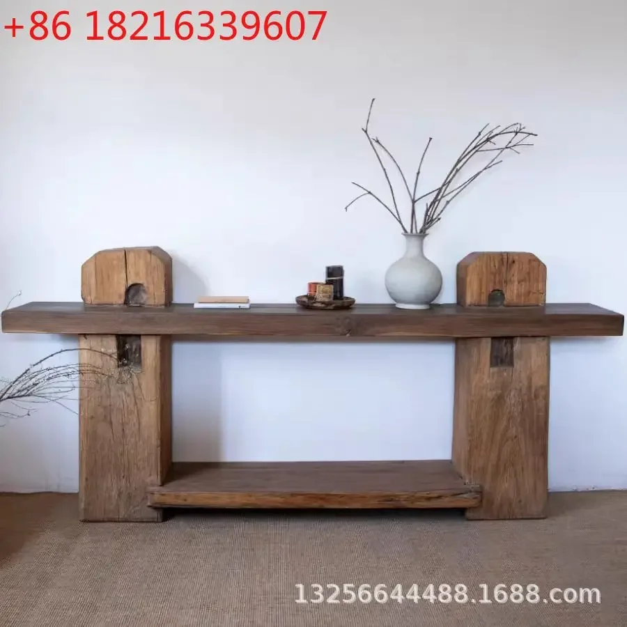 Mesa Auxiliar Decorativa de Madera Maciza Wabi Sandy Wind, Estilo Envejecido, para Entrada, Bar, Habitación de Huéspedes, Sala de Estar