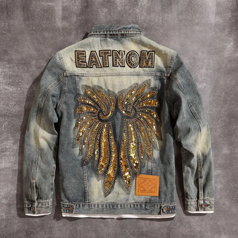 

2024 new designer retro personalized embroidery denim jacket influx of high-class sense of gangster handsome men's jacket tops