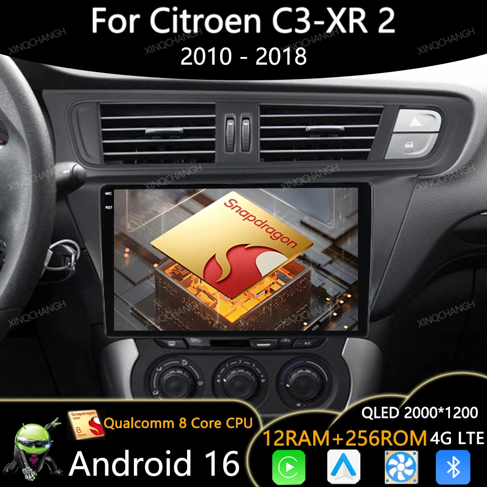 Android 16 Car Radio Multimedia Player For Citroen C3-XR 2010 - 2018 Head Unit Stereo 4G QLED DSP BT GPS Wireless CarPlay Auto