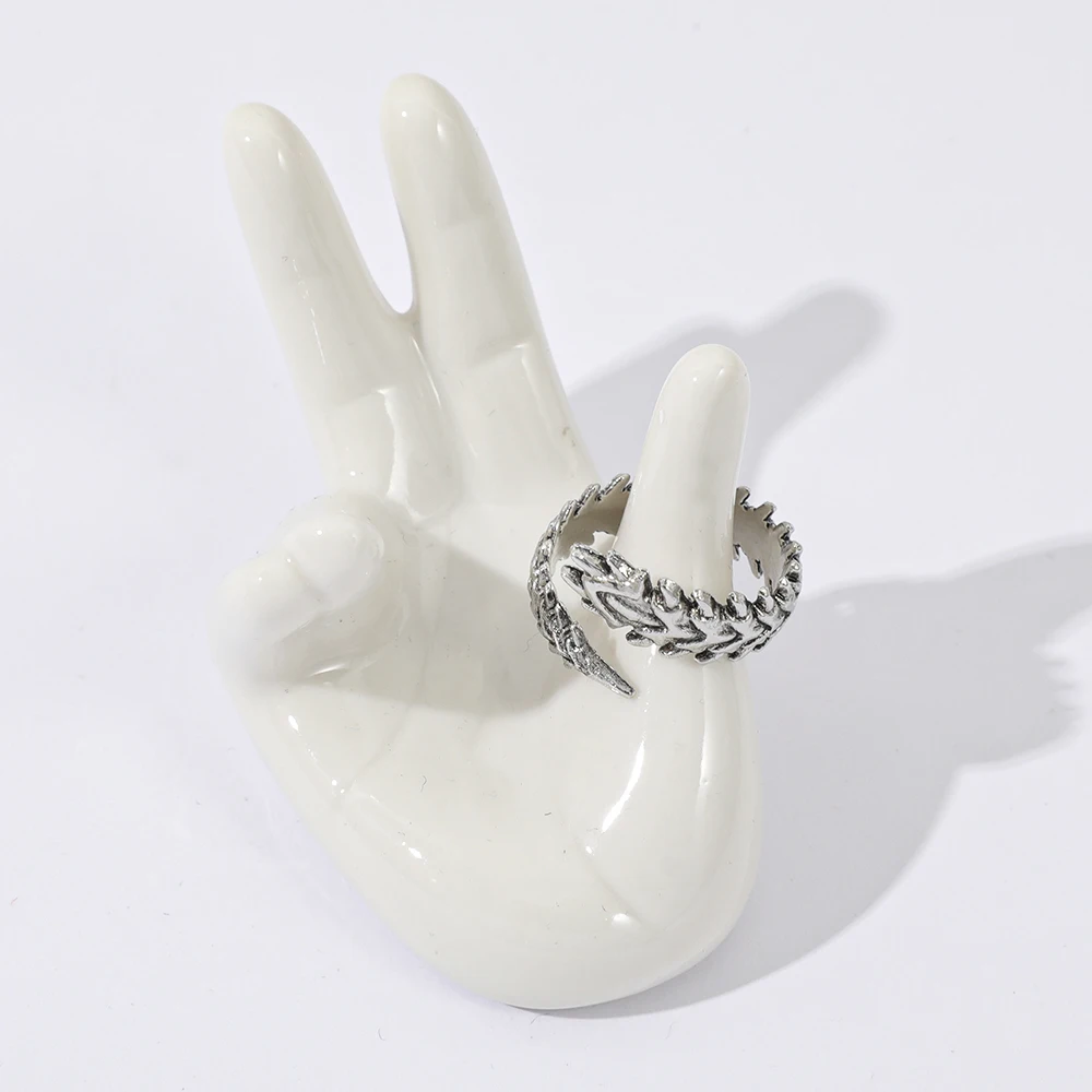 Gothic Dragon Scale Zinc Alloy Ring - Adjustable Open Cuff, Textured Spine Accessory for Punk Fans, Ideal Gift for Festivals