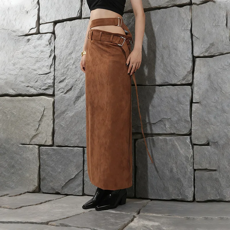 French Style Elegant Vintage Commuter Bodycon Skirts High Waist Belt Slim Fit Slit Temperament Versatile Long Skirt Women Autumn