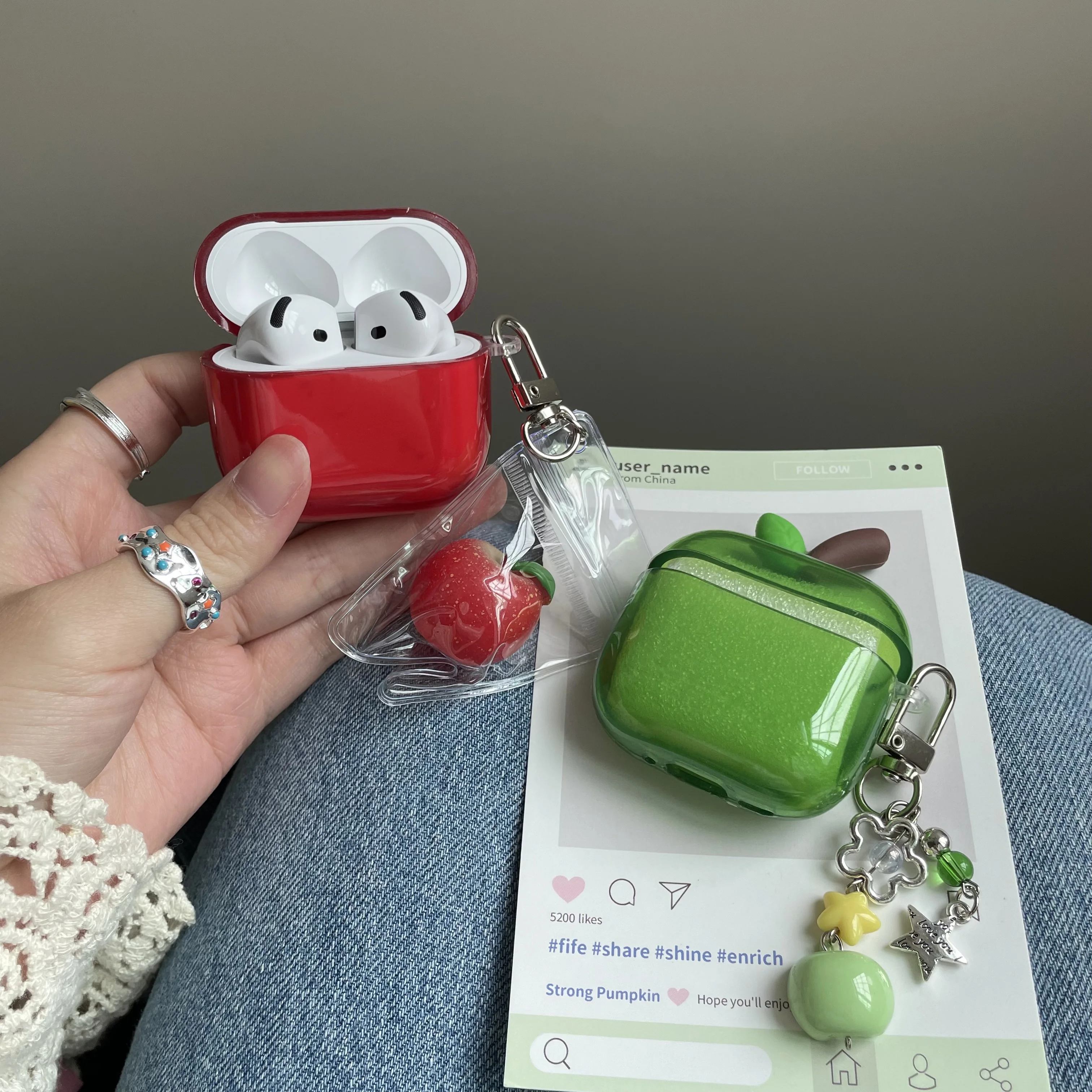 شفافة الأحمر الأخضر أبل حقيبة سماعة الاذن ل AirPods 1 أو 2 3 4 Pro 2 3 Air Pods AirPod Pro2 Pro3 لينة Imd لطيف غطاء قلادة