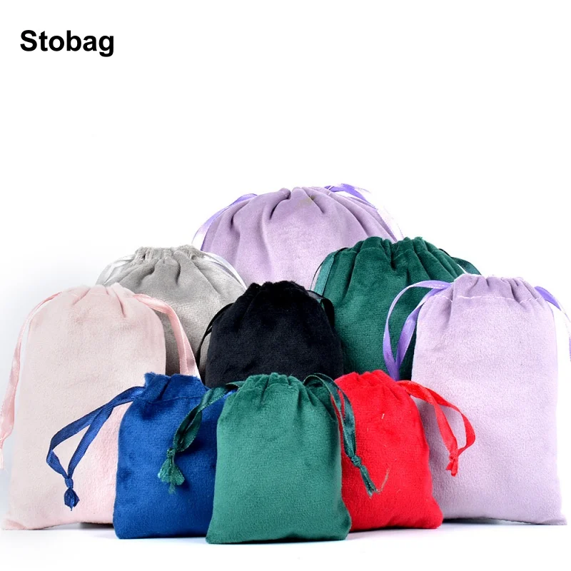 

StoBag 50pcs Wholesale Velvet Bags Flannel Small Jewelry Gift Drawstring Storage Packaging Dustproof Portable Pocket Pouches