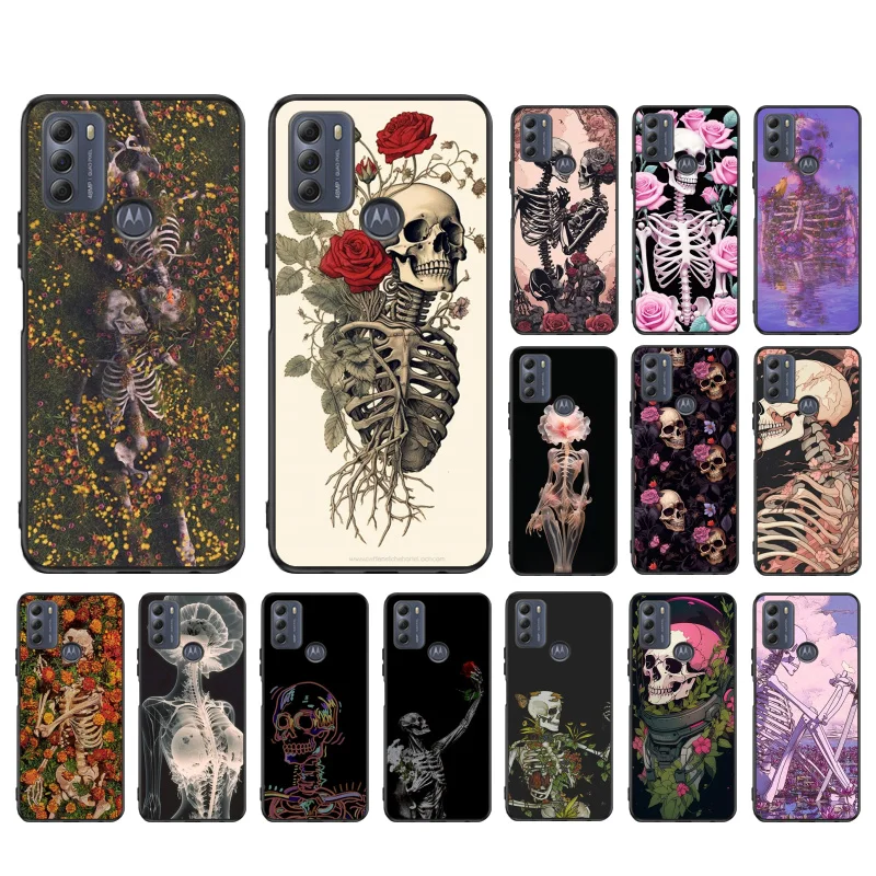 Skeleton in flowers Phone Case For Moto Edge 50 40 Pro Edge 40 30 Ultra Neo Fusion G Power G Stylus G Play E32 E20 E40 