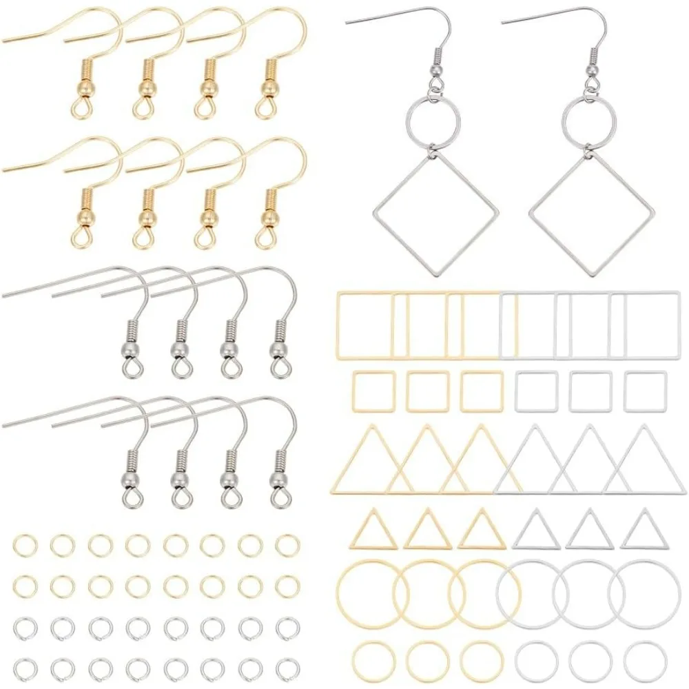 3 Styles 168pcs Stainless Steel Linking Ring 2 Colors Drop Earring DIY Making Kit with 60pcs Earring Hooks 60pcs Jump Rings